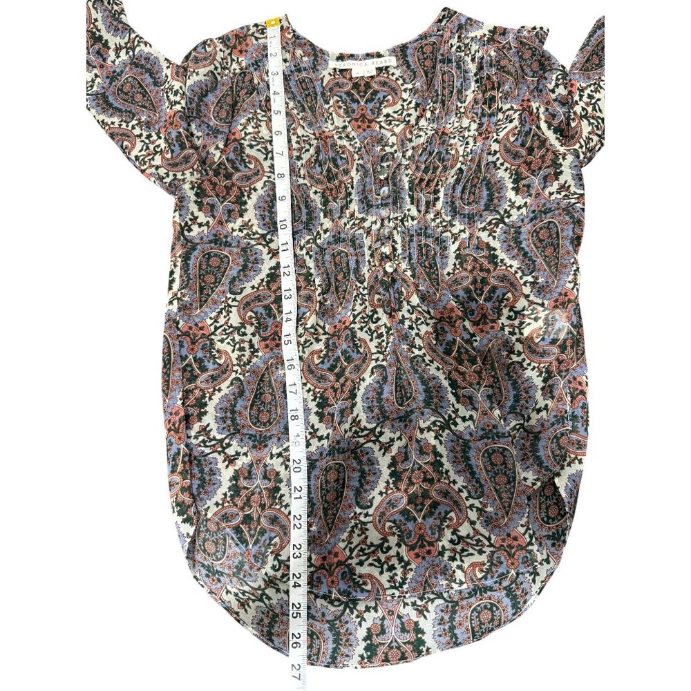Veronica Beard Womens Size 00 Lowell Blouse Paisley Top V-Neck 3/4 Sleeves - Picture 8 of 9